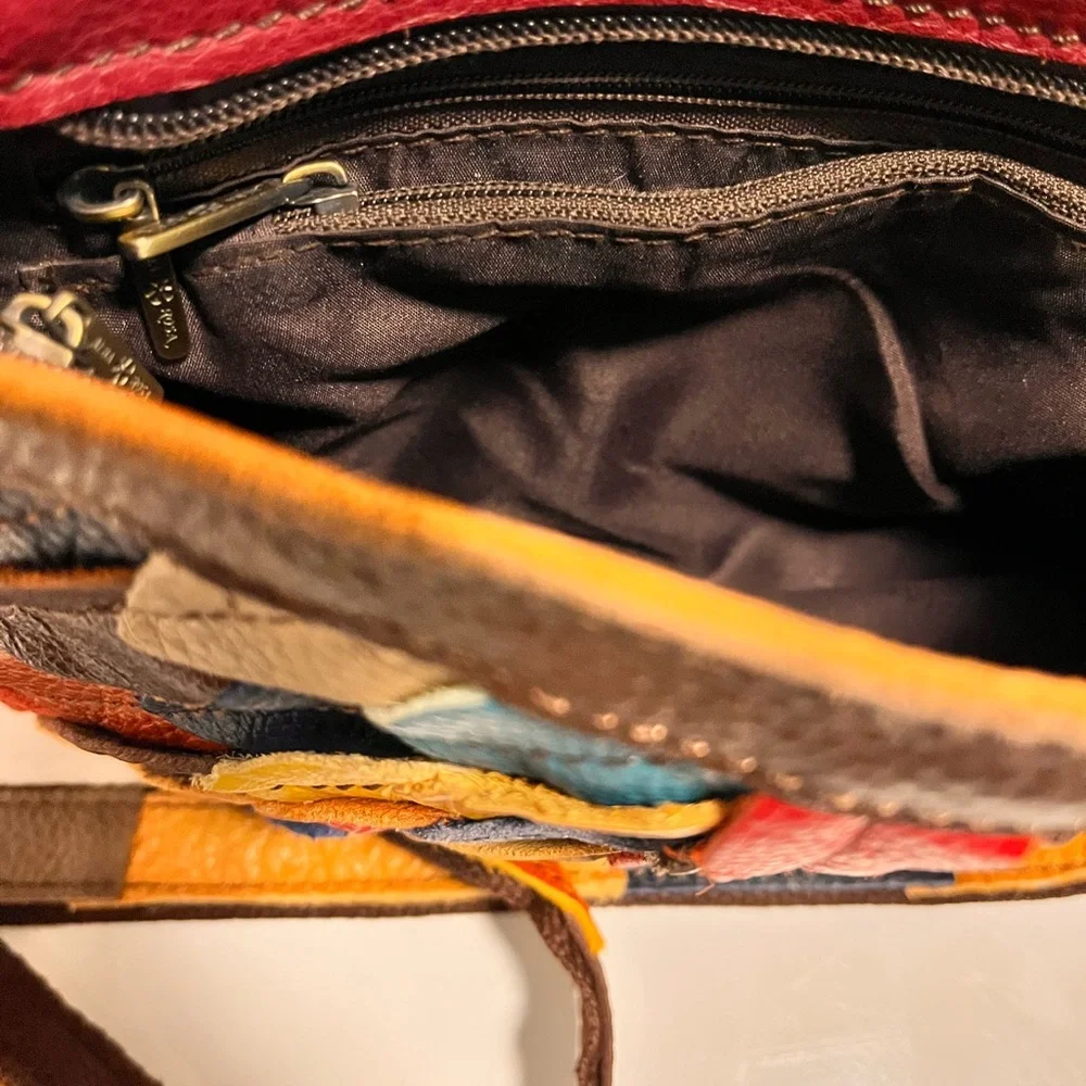 Vintage Leather Leaflet Covered Shoulder Bag, Boho with multicolored leaflets. - Picture 5 of 7